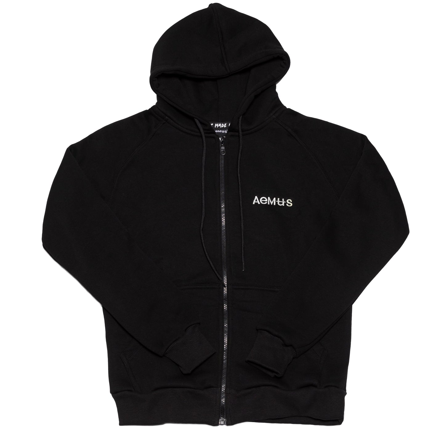 AEMUS BLACK HOODED ZIP UP SWEATSHIRT